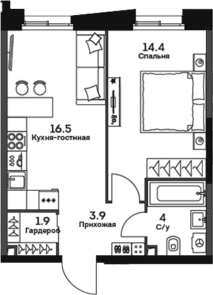 Планировка — Twelve, 2-комн., 41 м²