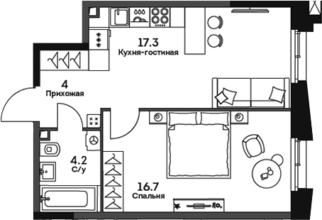 Планировка — Twelve, 2-комн., 42 м²