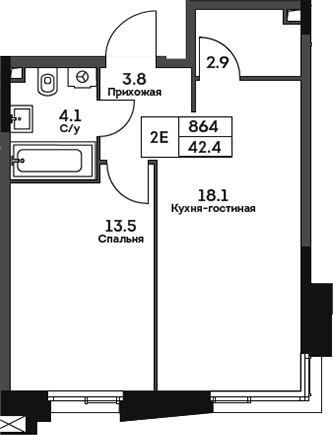 Планировка — Twelve, 2-комн., 42 м²