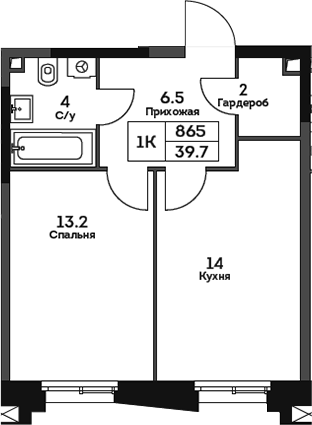 Планировка — Twelve, 1-комн., 40 м²