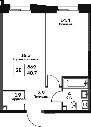 Планировка — Twelve, 2-комн., 41 м²