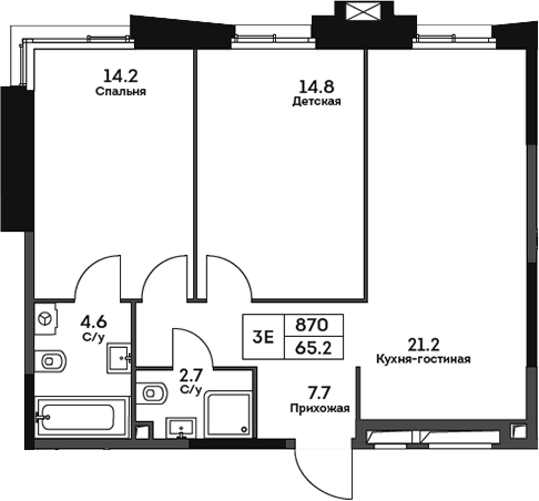 Планировка — Twelve, 3-комн., 65 м²