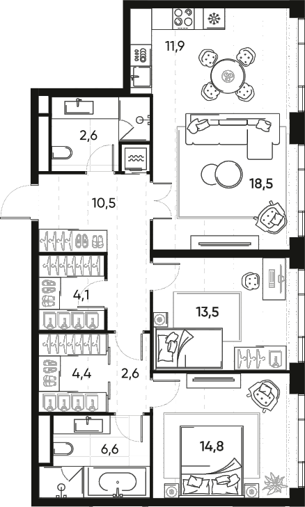 Планировка — ПРАЙД, 3-комн., 92 м²
