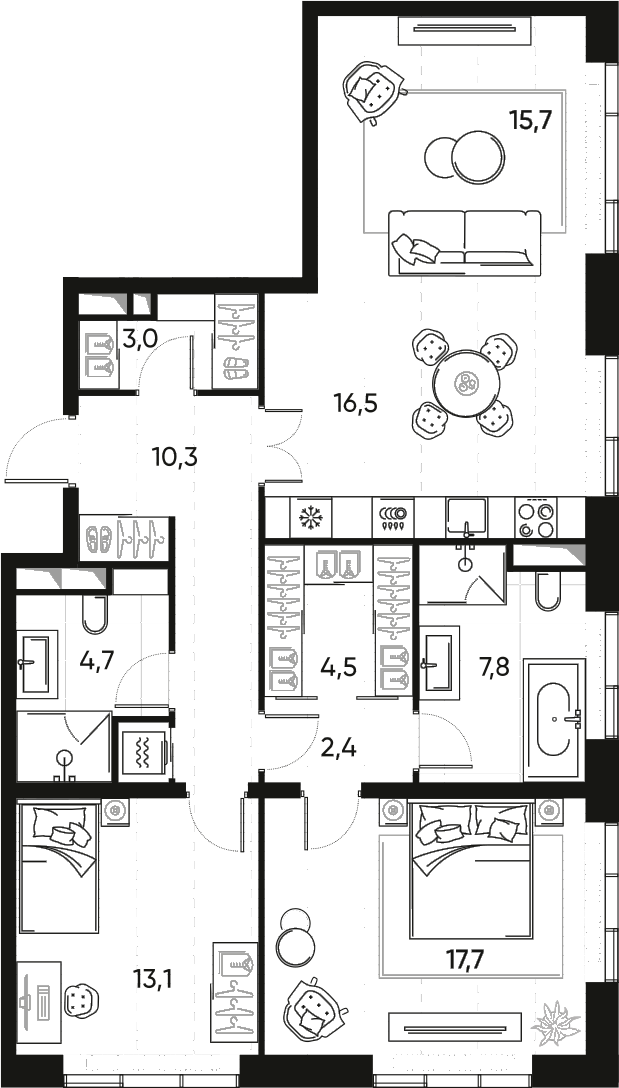 Планировка — ПРАЙД, 3-комн., 96 м²