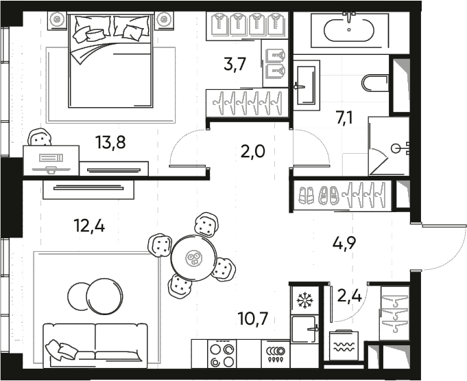 Планировка — ПРАЙД, 2-комн., 57 м²