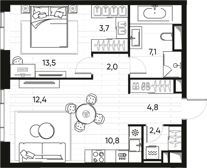 Планировка — ПРАЙД, 2-комн., 57 м²