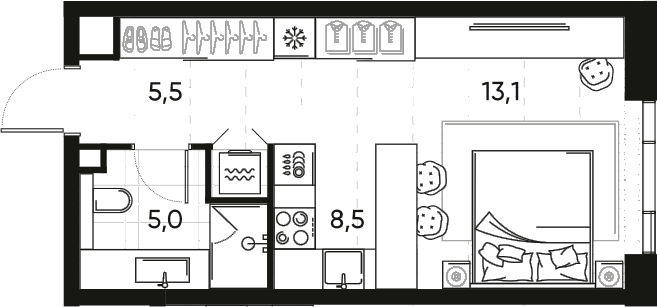 Планировка — ПРАЙД, Студия, 32 м²
