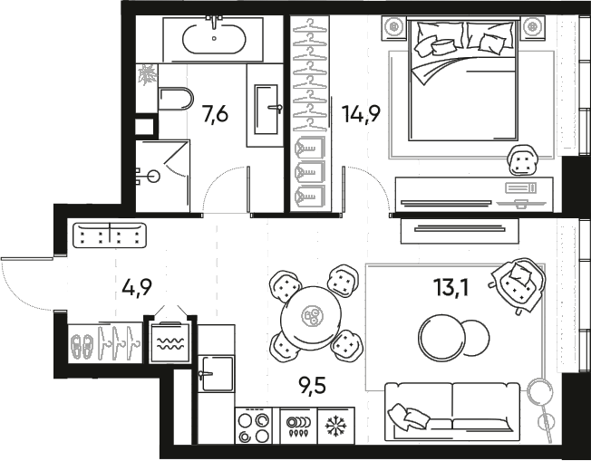Планировка — ПРАЙД, 2-комн., 50 м²