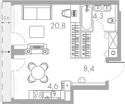 Планировка — Ривер Парк Кутузовский, Студия, 40 м²