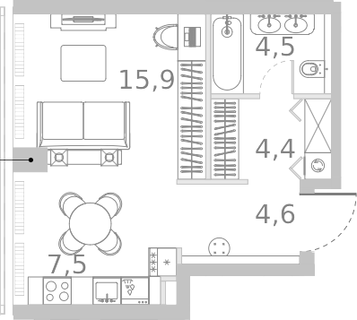 Планировка — Ривер Парк Кутузовский, Студия, 37 м²