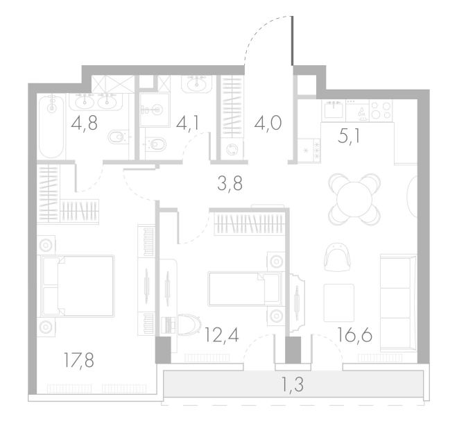 Планировка — Ривер Парк Кутузовский, 3-комн., 69 м²