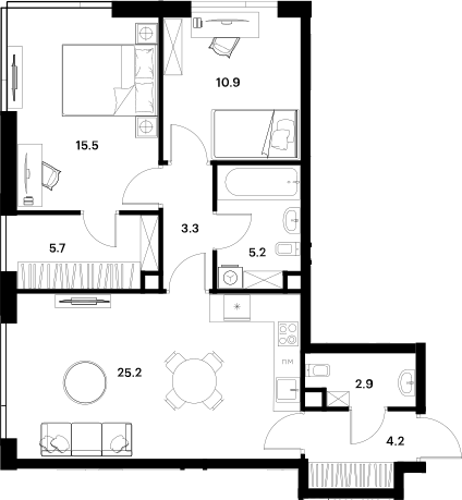 Планировка — ALIA, 3-комн., 73 м²