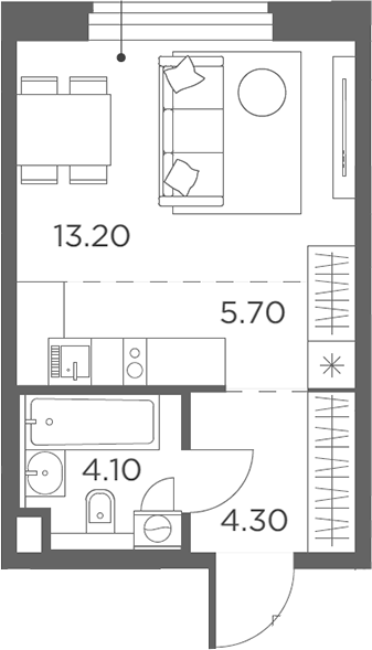 Планировка — Белый Град, Студия, 27 м²