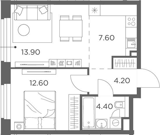 Планировка — Белый Град, 2-комн., 43 м²