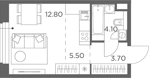 Планировка — Белый Град, Студия, 26 м²