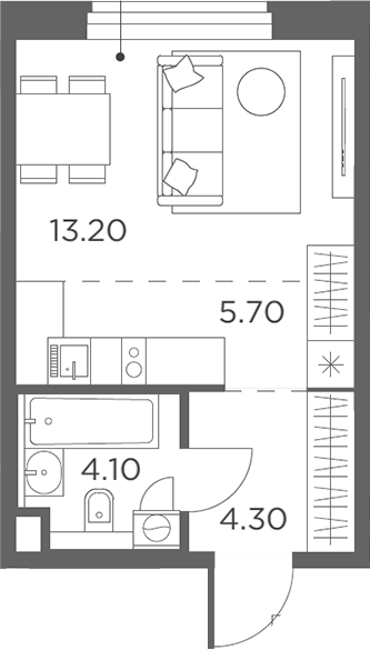 Планировка — Белый Град, Студия, 27 м²