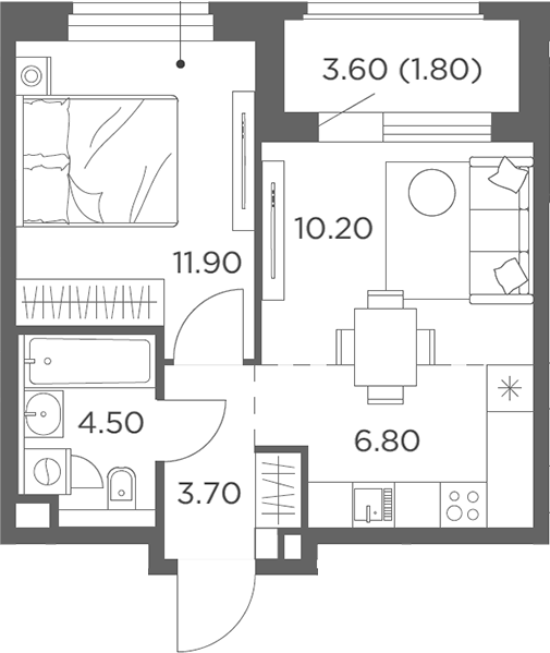 Планировка — Белый Град, 2-комн., 37 м²