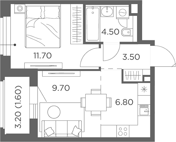 Планировка — Белый Град, 2-комн., 36 м²