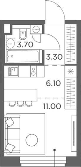 Планировка — Белый Град, Студия, 24 м²