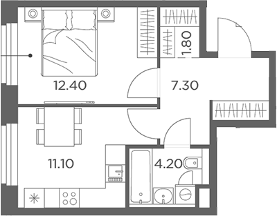 Планировка — Белый Град, 1-комн., 37 м²