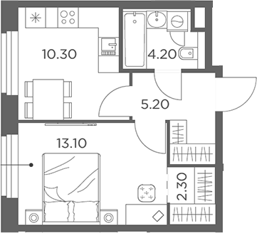 Планировка — Белый Град, 1-комн., 35 м²