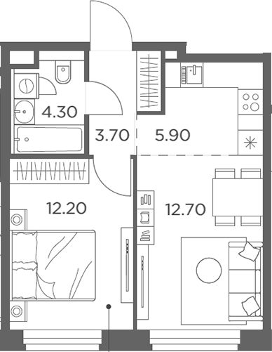 Планировка — Белый Град, 2-комн., 39 м²