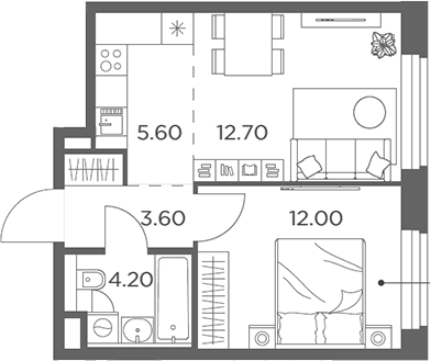 Планировка — Белый Град, 2-комн., 38 м²