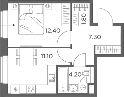 Планировка — Белый Град, 1-комн., 37 м²