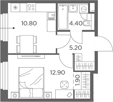 Планировка — Белый Град, 1-комн., 35 м²