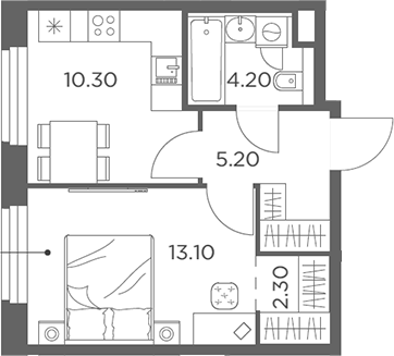 Планировка — Белый Град, 1-комн., 35 м²