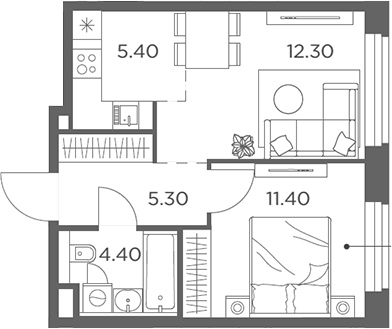 Планировка — Белый Град, 2-комн., 39 м²