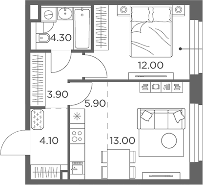Планировка — Белый Град, 2-комн., 43 м²