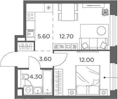 Планировка — Белый Град, 2-комн., 38 м²