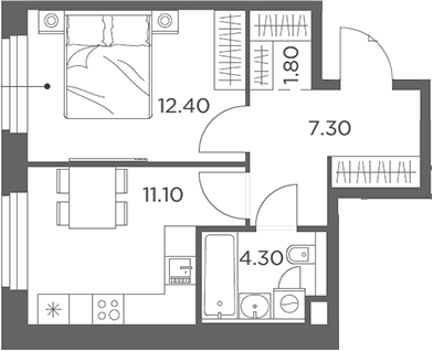 Планировка — Белый Град, 1-комн., 37 м²
