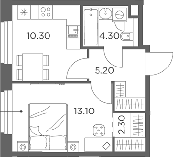 Планировка — Белый Град, 1-комн., 35 м²