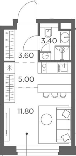 Планировка — Белый Град, Студия, 24 м²