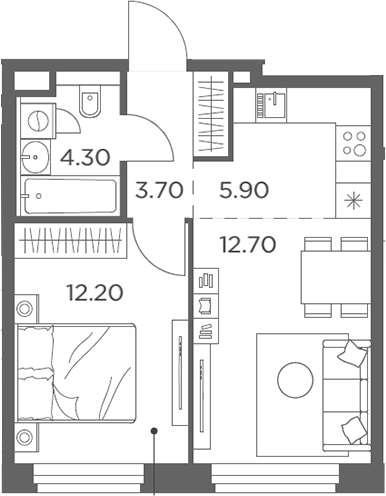 Планировка — Белый Град, 2-комн., 39 м²