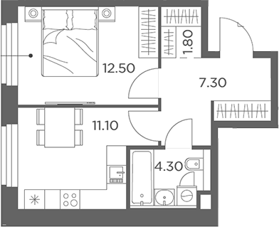 Планировка — Белый Град, 1-комн., 37 м²