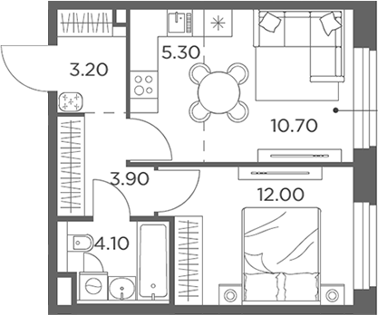 Планировка — Белый Град, 2-комн., 39 м²
