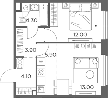Планировка — Белый Град, 2-комн., 43 м²