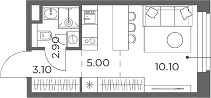 Планировка — Белый Град, Студия, 21 м²
