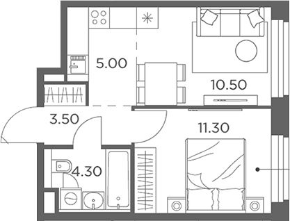 Планировка — Белый Град, 2-комн., 35 м²