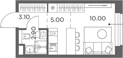 Планировка — Белый Град, Студия, 21 м²
