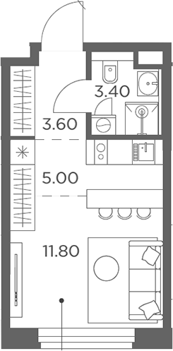 Планировка — Белый Град, Студия, 24 м²