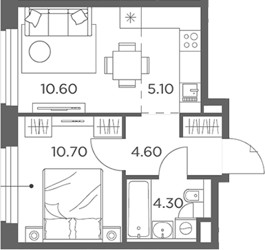 Планировка — Белый Град, 2-комн., 35 м²