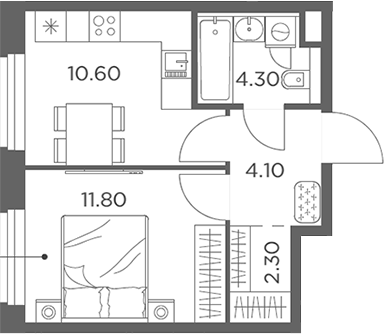 Планировка — Белый Град, 1-комн., 33 м²