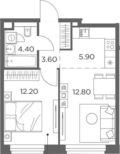 Планировка — Белый Град, 2-комн., 39 м²