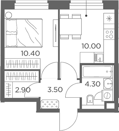 Планировка — Белый Град, 1-комн., 31 м²