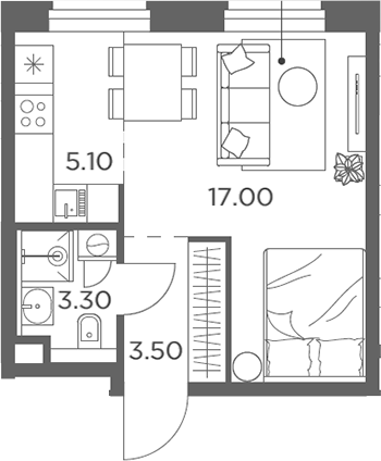 Планировка — Белый Град, Студия, 29 м²