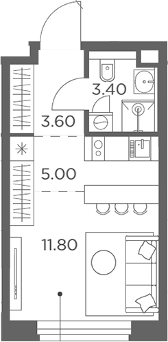 Планировка — Белый Град, Студия, 24 м²